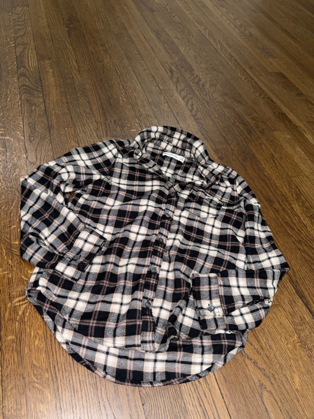 abercrombie kids Black and Cream Plaid Flannel Shirt with Taupe Accents
